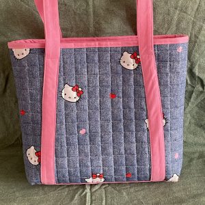 shopper tote bag met jeans look en witte kat kopje