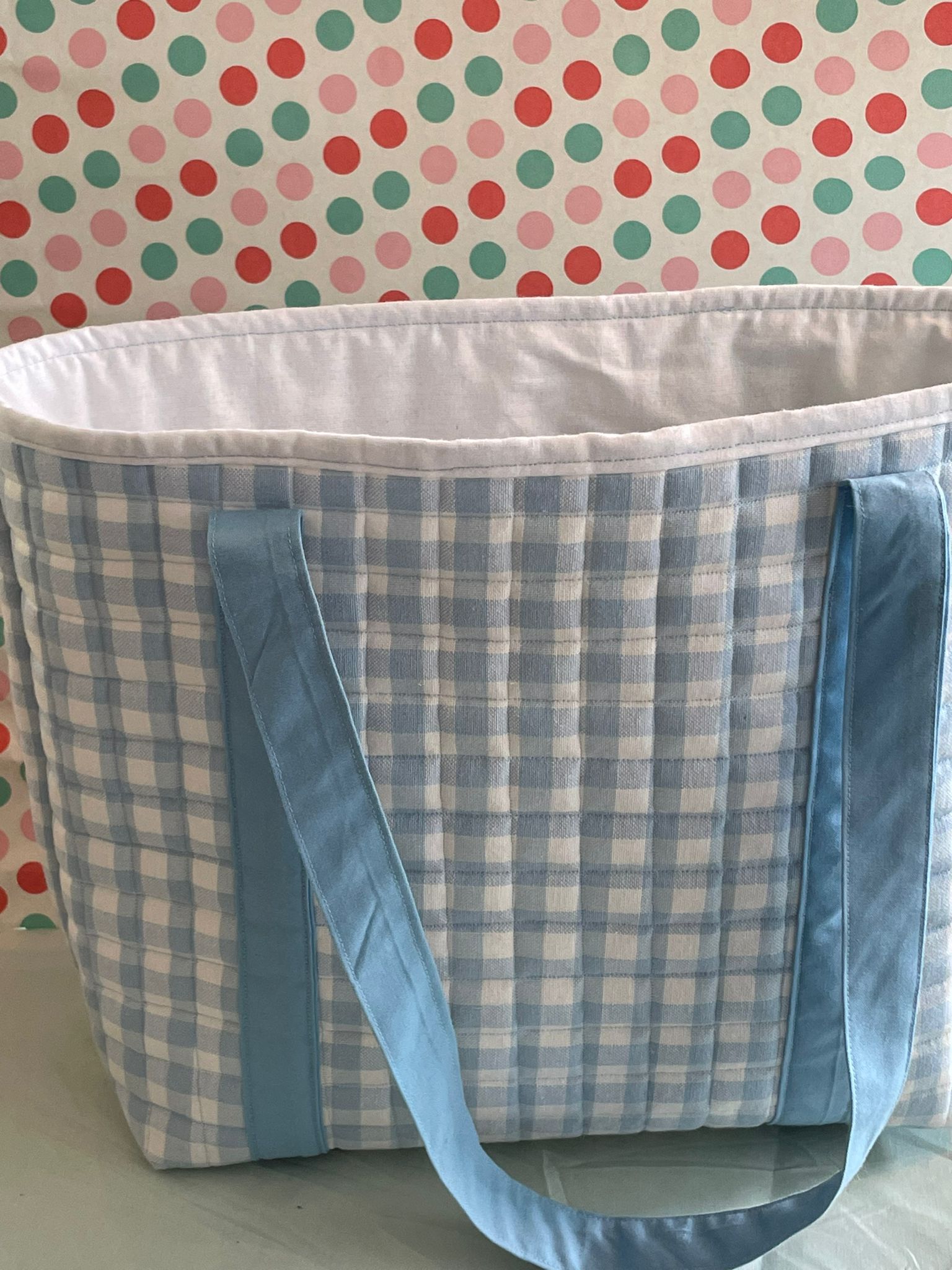 shopper tote bag blauw geruit