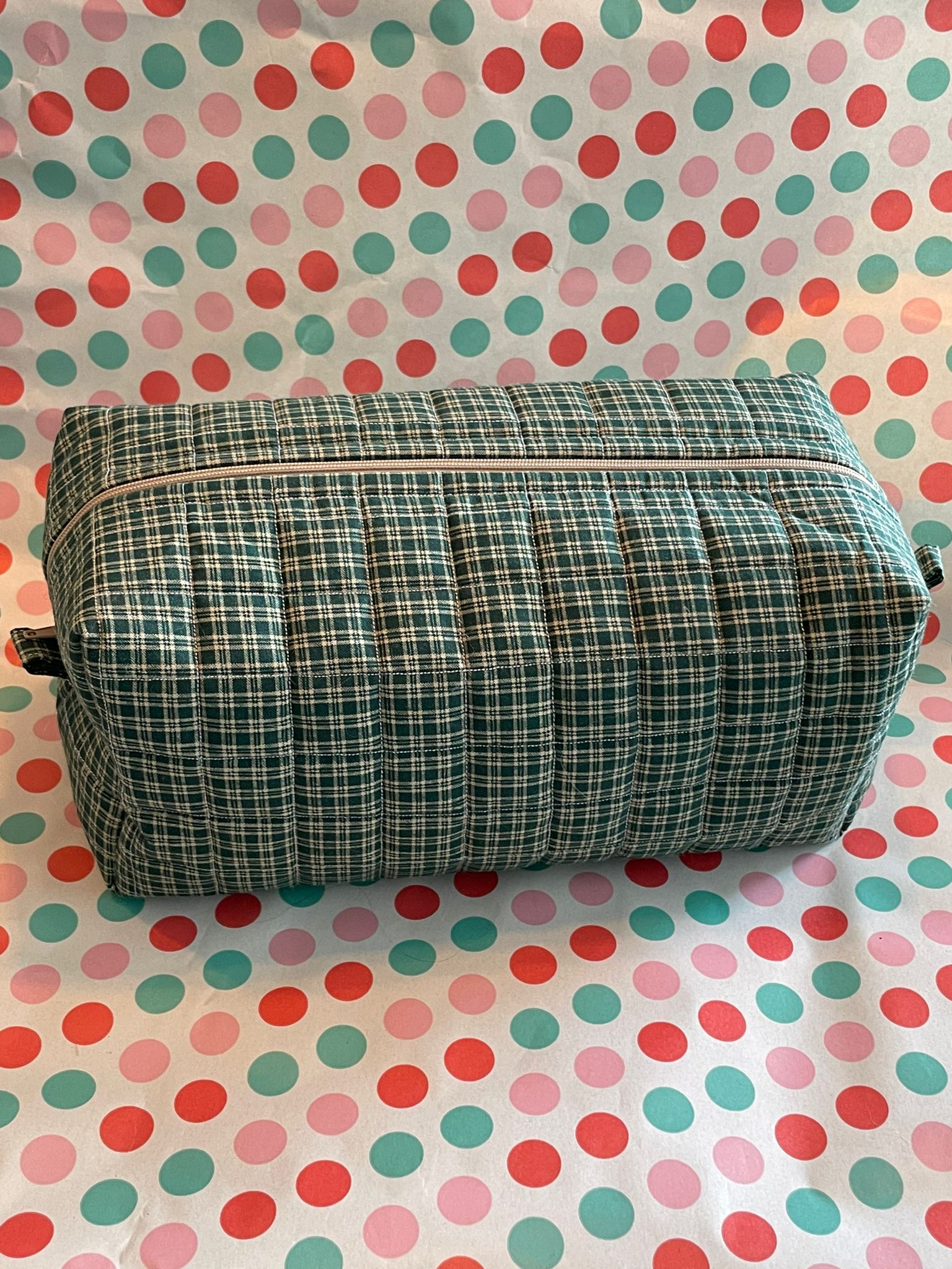 make-up bag large groen ruitje