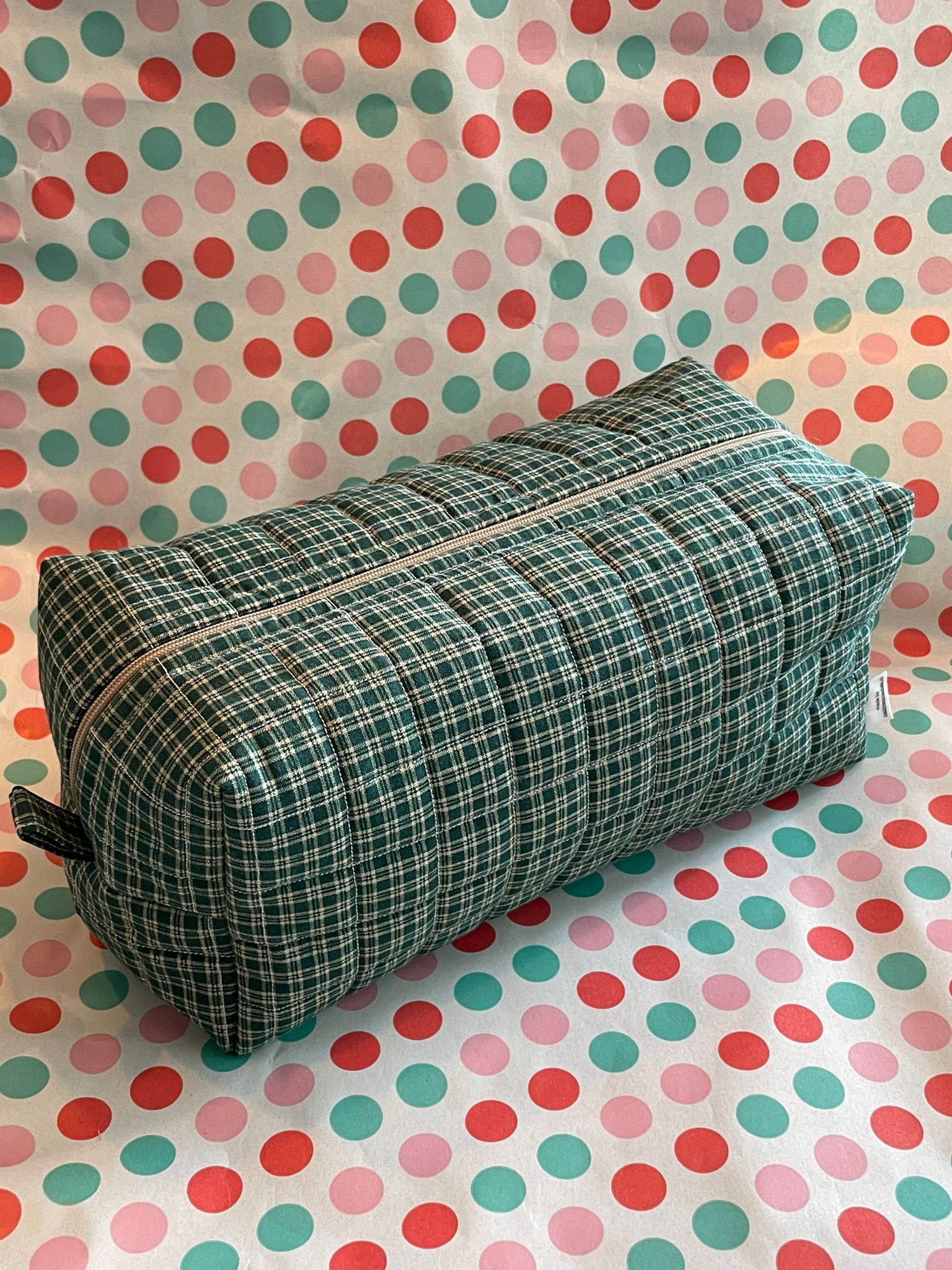 make-up bag large groen ruitje - Afbeelding 3