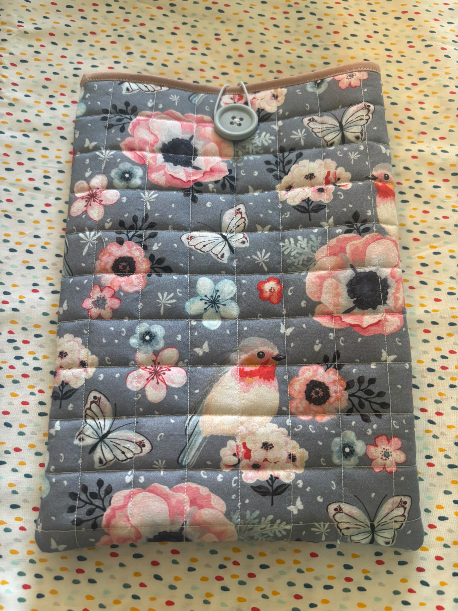 Book-sleeve size m Birdy with floral grey