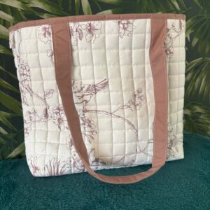 shopper tote bag creme met bruine vogel print