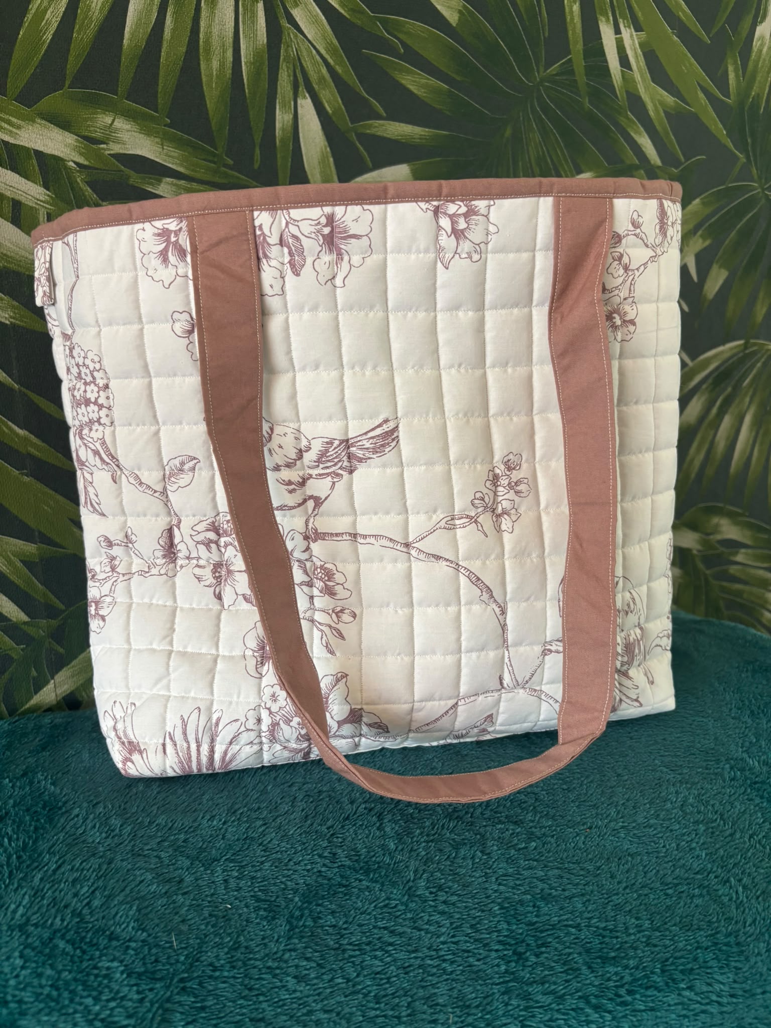 shopper tote bag creme met bruine vogel print