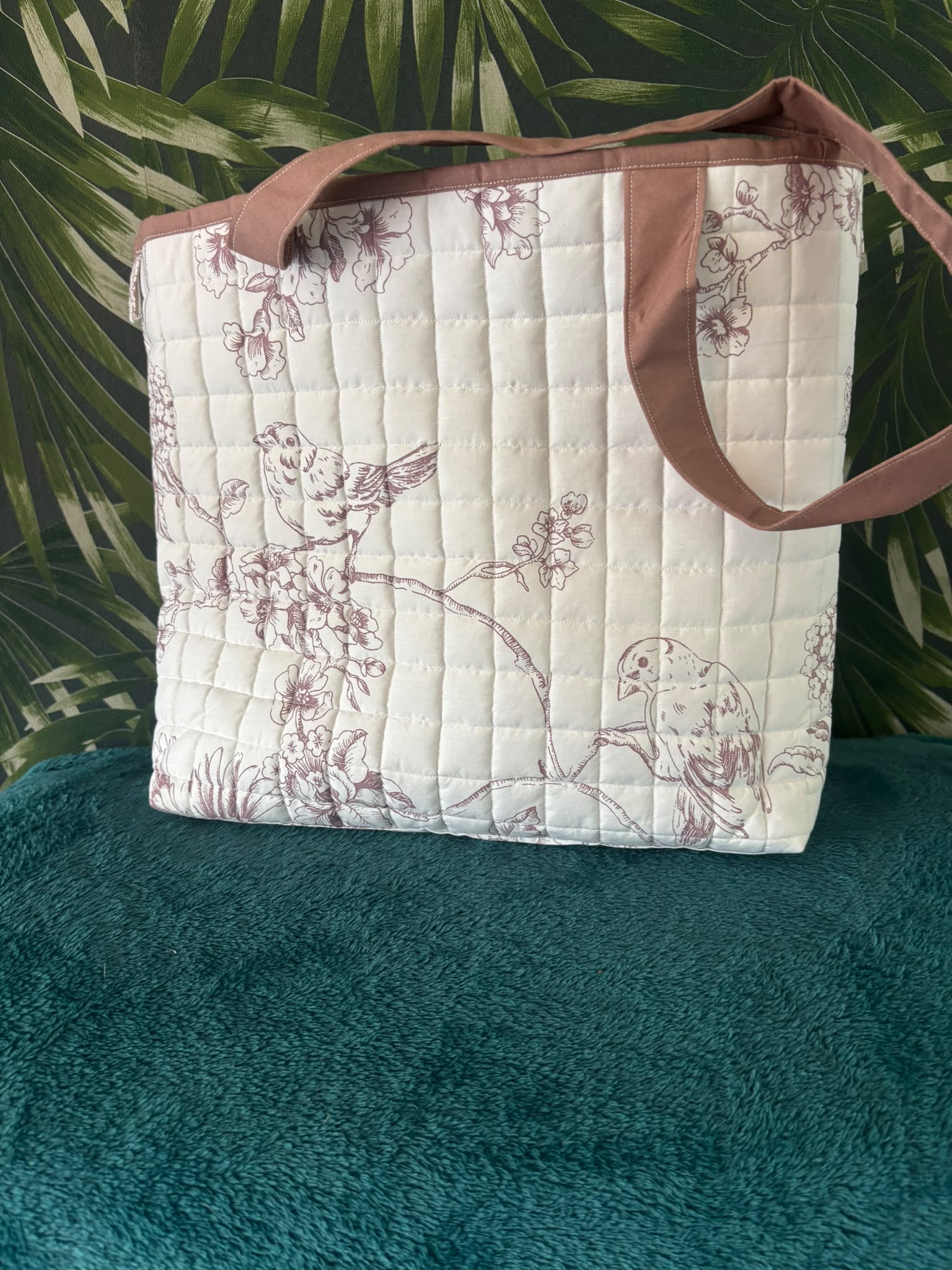 shopper tote bag creme met bruine vogel print - Afbeelding 3