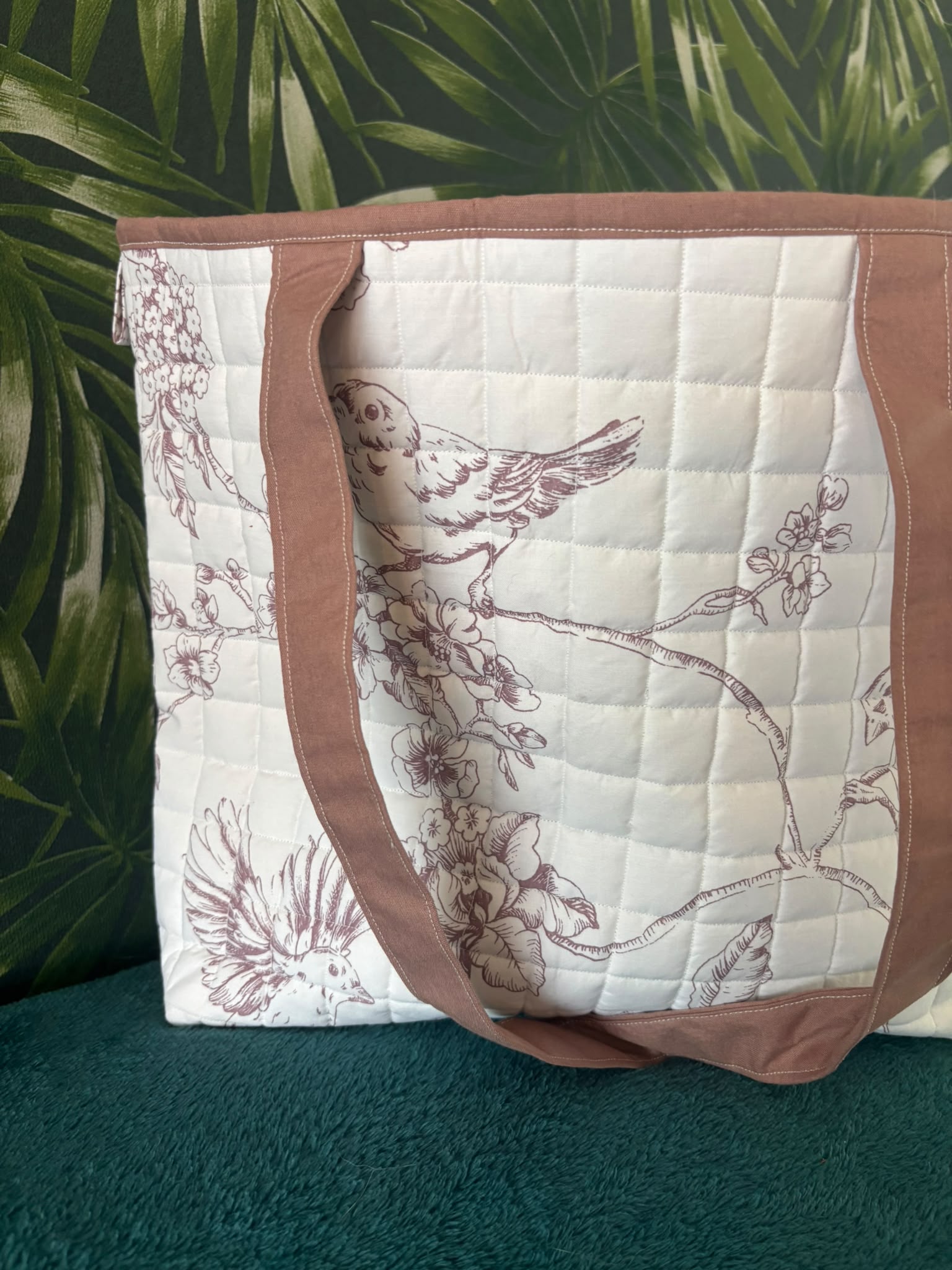 shopper tote bag creme met bruine vogel print - Afbeelding 4