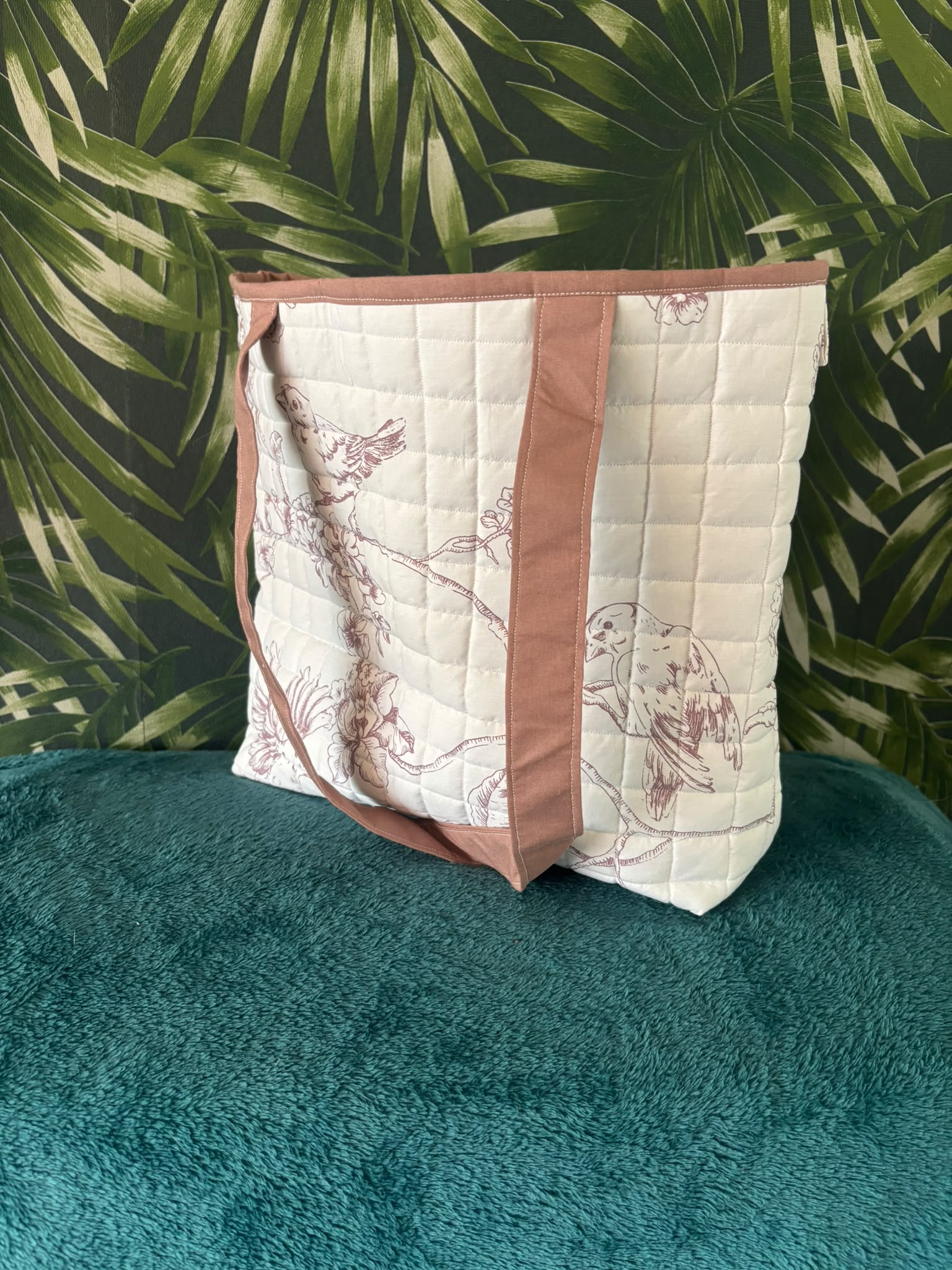 shopper tote bag creme met bruine vogel print - Afbeelding 5