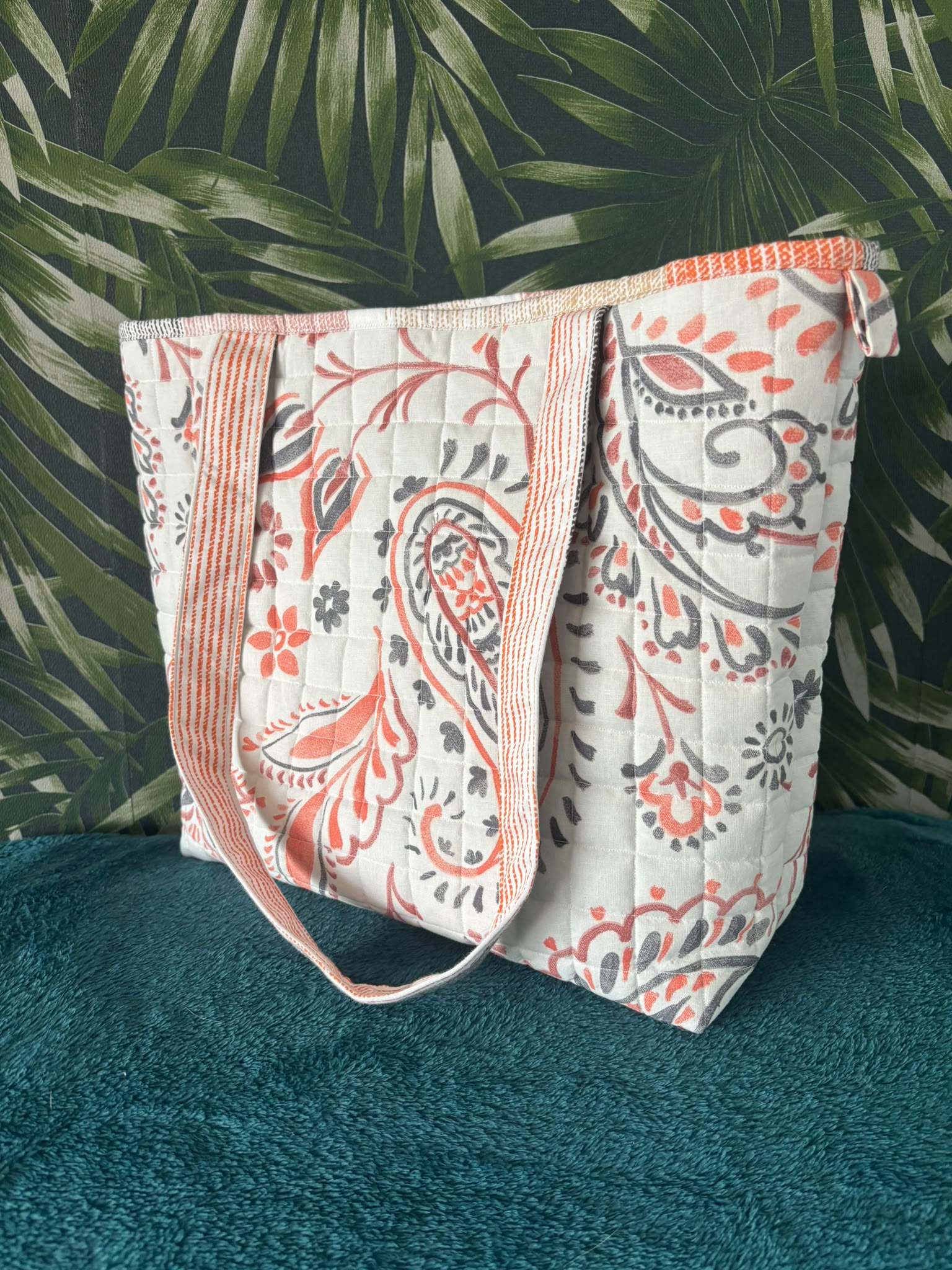 shopper tote bag paisley orange