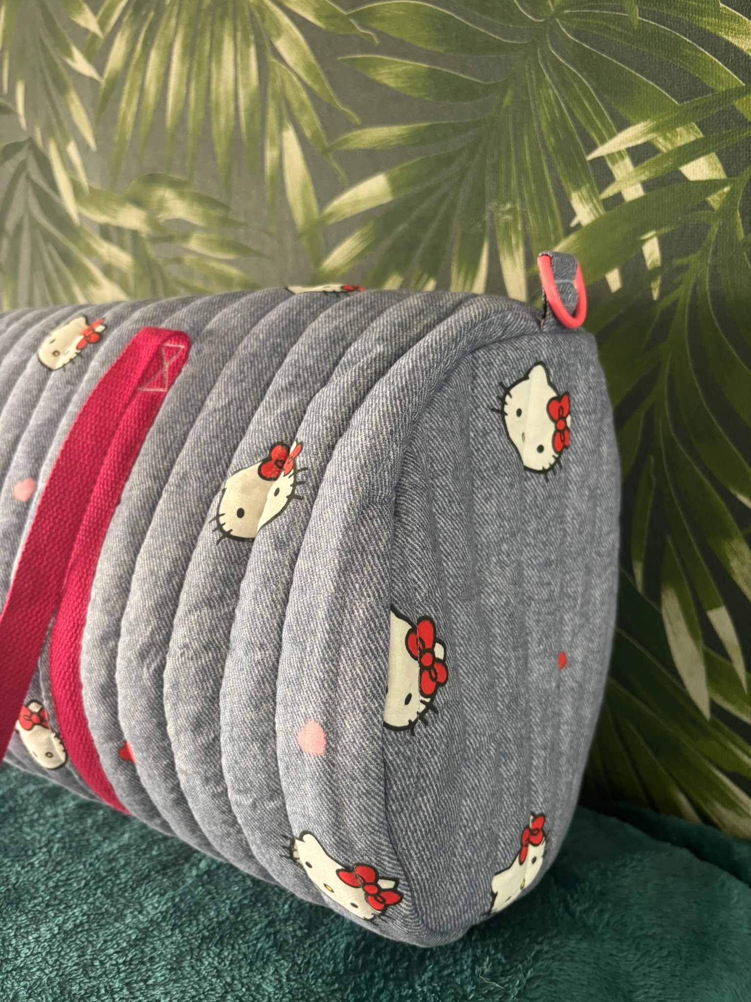Grote duffle bag in denim look met katten kopje - Afbeelding 2