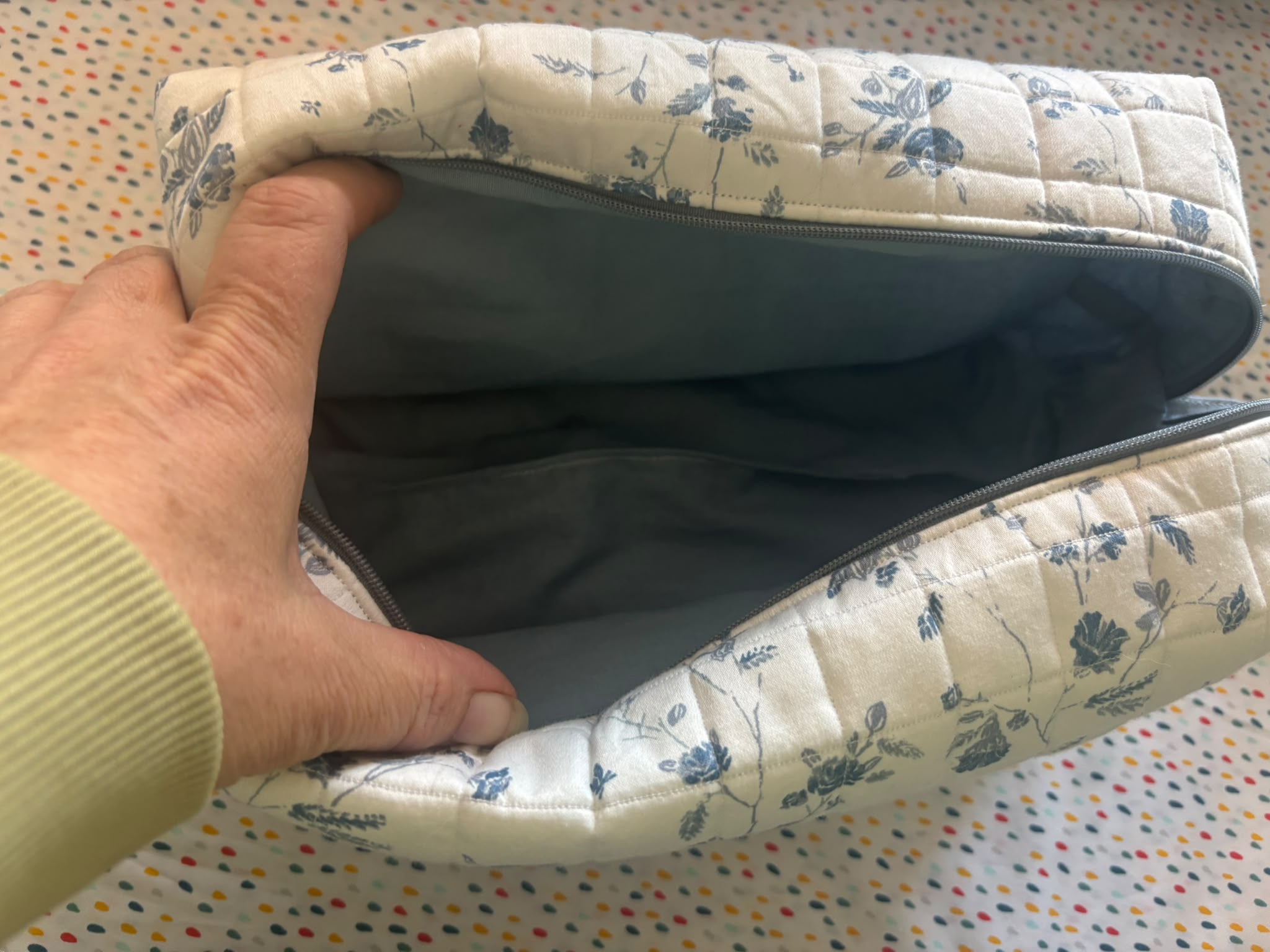 All-Purpose bag bag large creme met blauwe bloemetjes - Afbeelding 3
